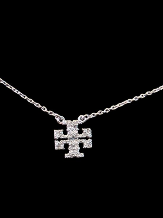 Tory Burch Kira Pave Crystal 10mm Pendant Silver Tone 18